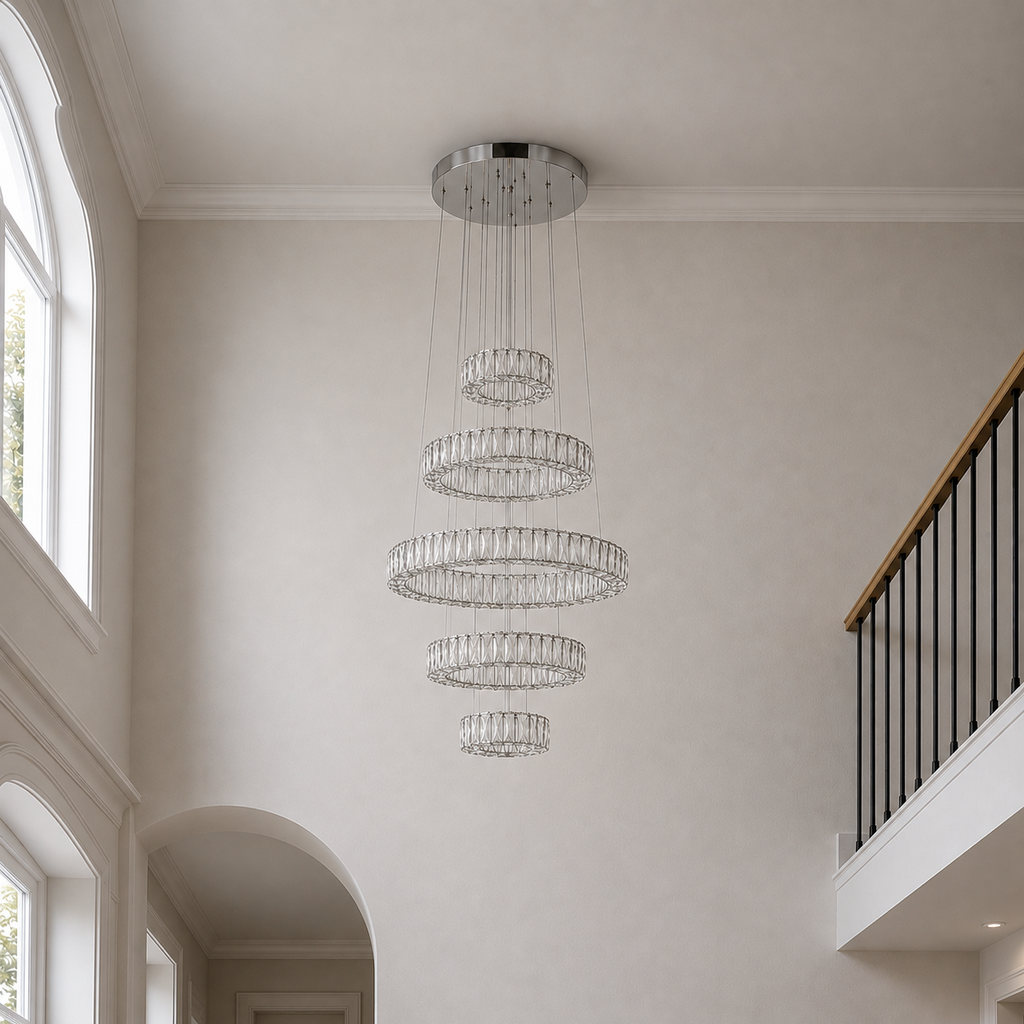 Madeline Integrated LED 5 Ring Chrome Chandelier