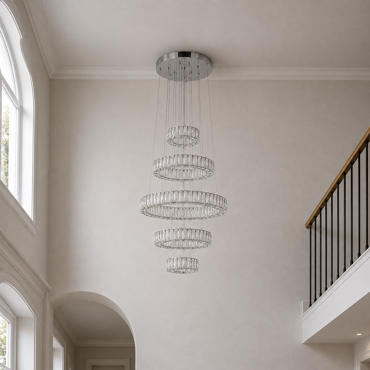 Madeline Integrated LED 5 Ring Chrome Chandelier