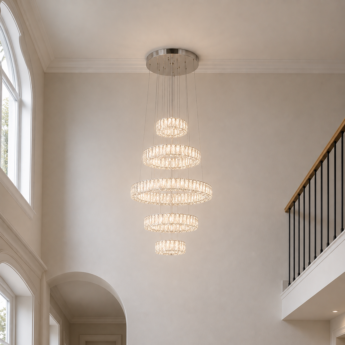 Madeline Integrated LED 5 Ring Chrome Chandelier