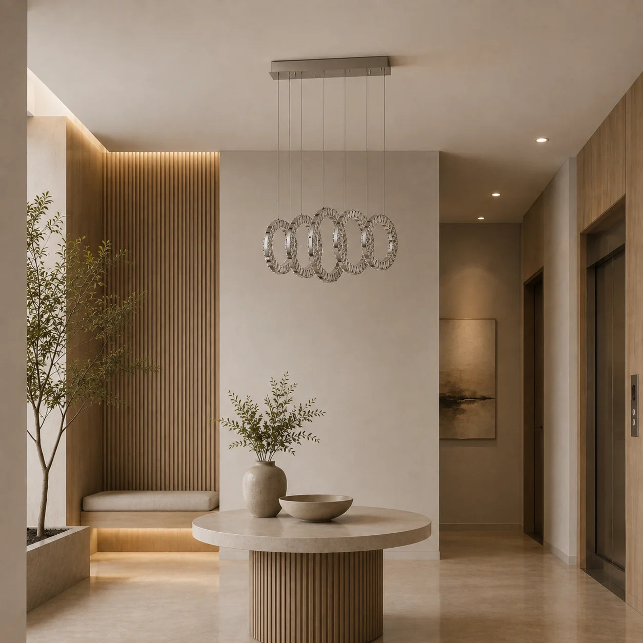 Celina Integrated LED 26in 5 Ring Chrome Chandelier