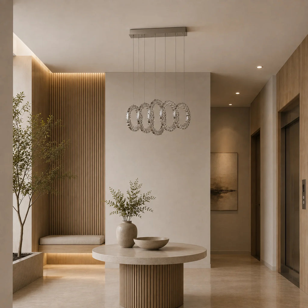 Celina Integrated LED 26in 5 Ring Chrome Chandelier