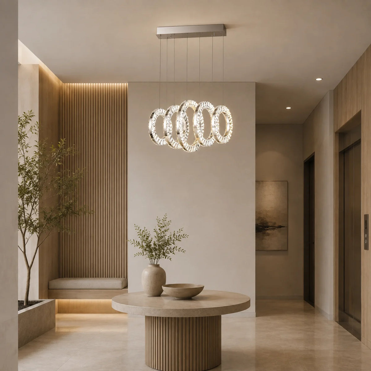 Celina Integrated LED 26in 5 Ring Chrome Chandelier