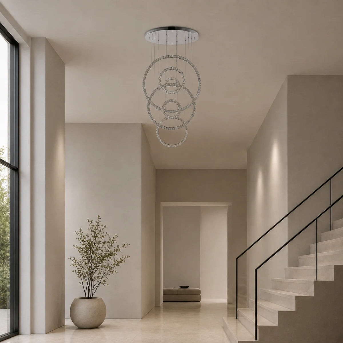 Celina Integrated LED 34in 6 Ring Chrome Chandelier