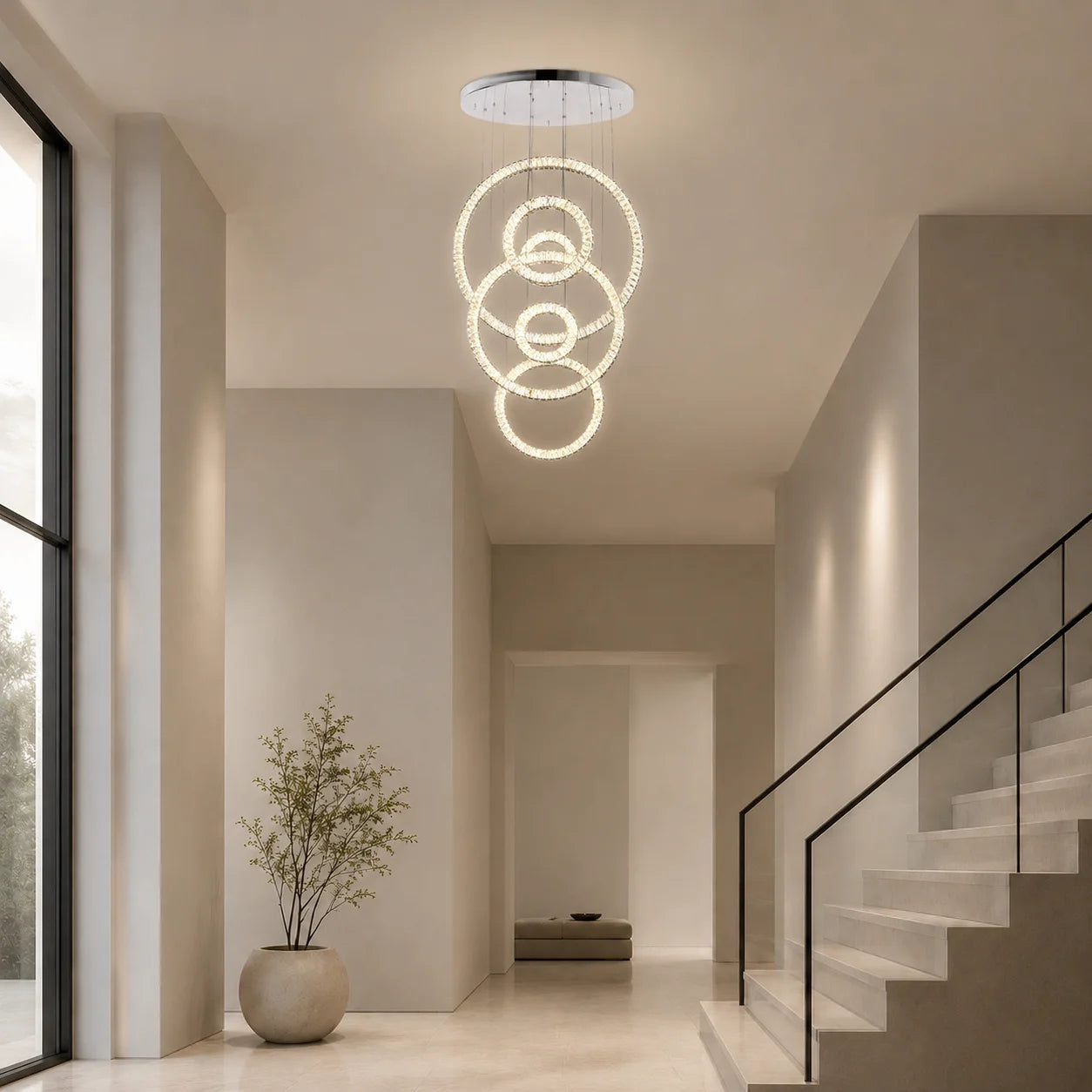 Celina Integrated LED 34in 6 Ring Chrome Chandelier