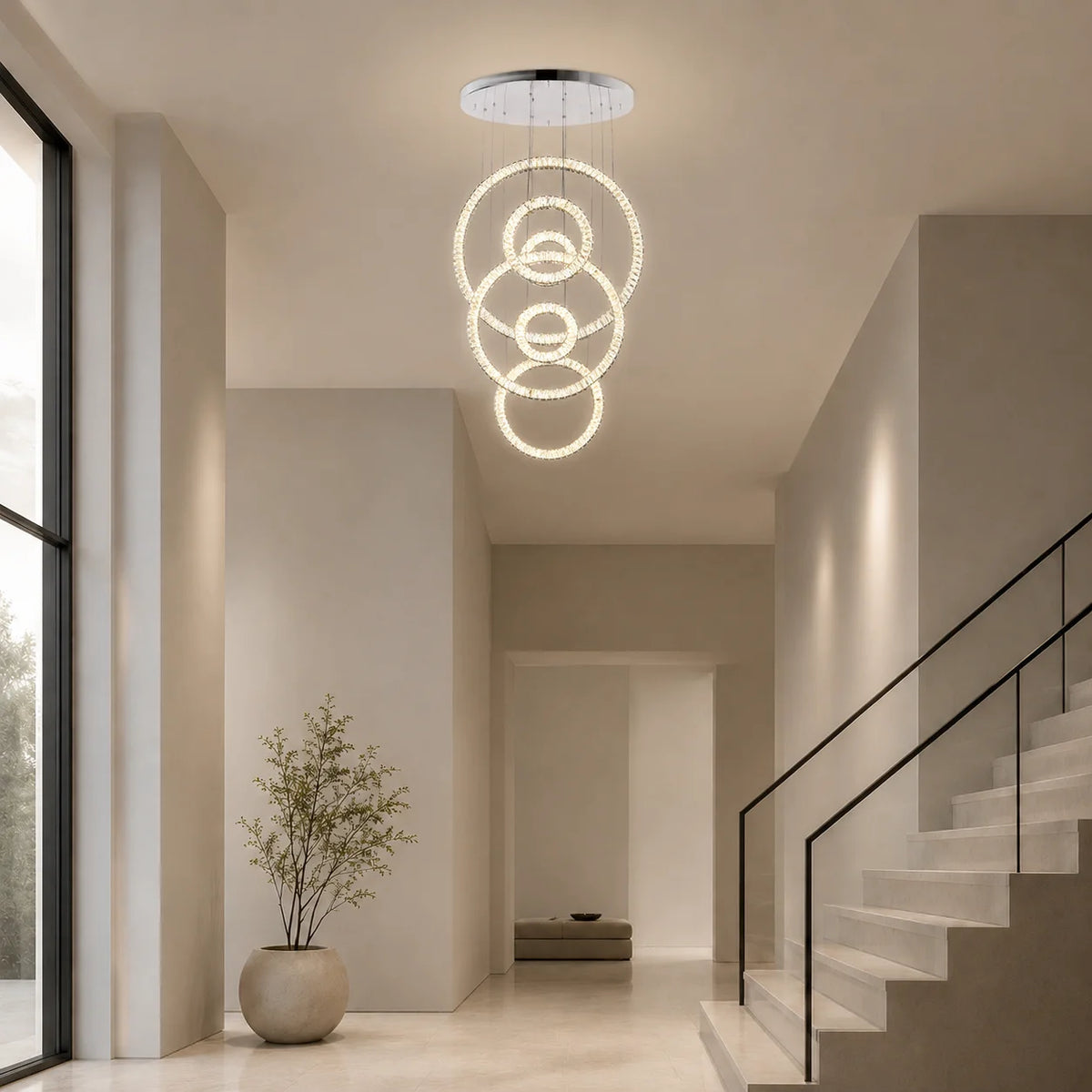 Celina Integrated LED 34in 6 Ring Chrome Chandelier