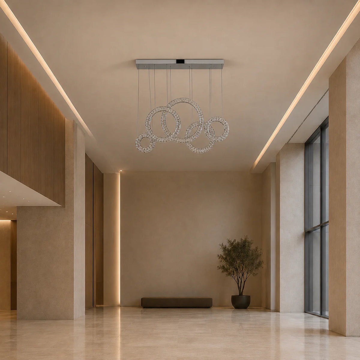 Celina Integrated LED 43in 5 Ring Chrome Chandelier