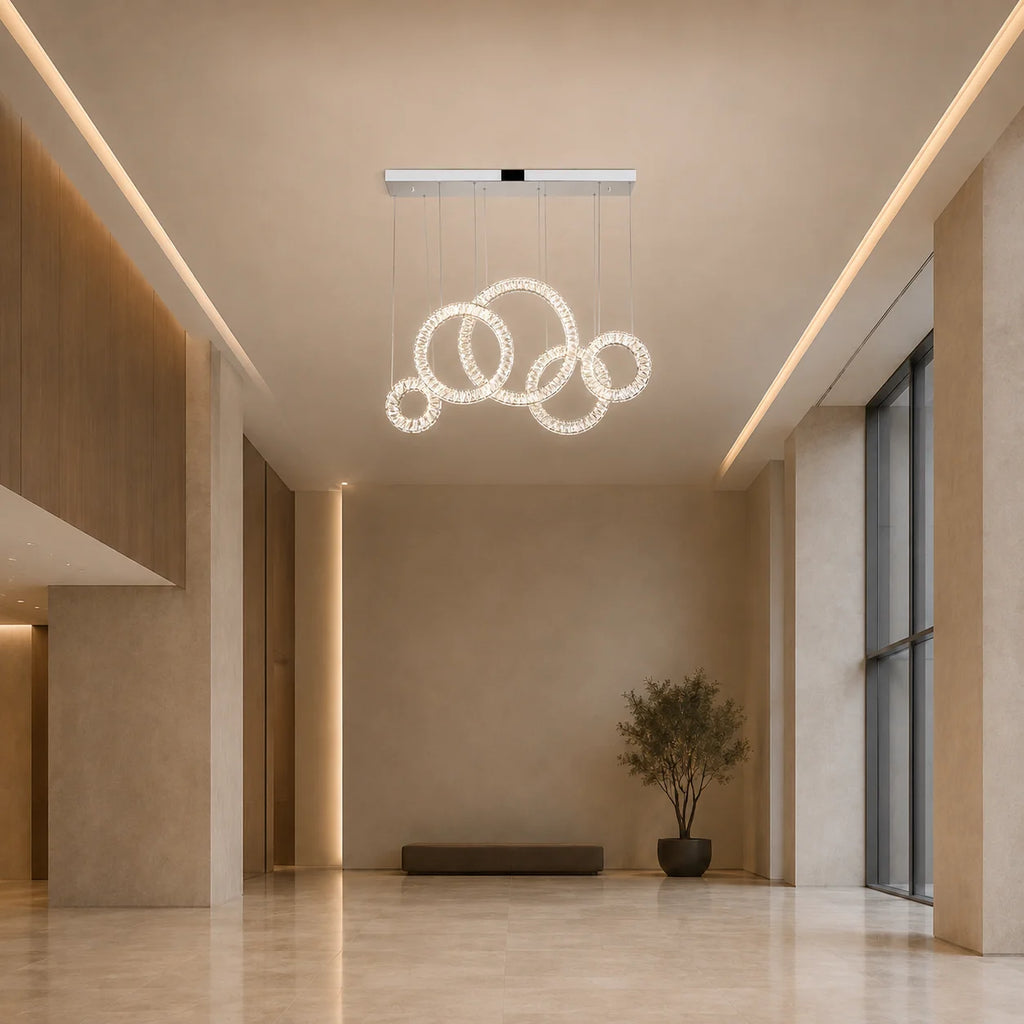 Celina Integrated LED 43in 5 Ring Chrome Chandelier