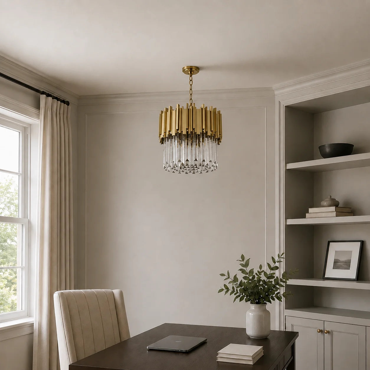 Deco 4 Light Medallion Gold Down Chandelier