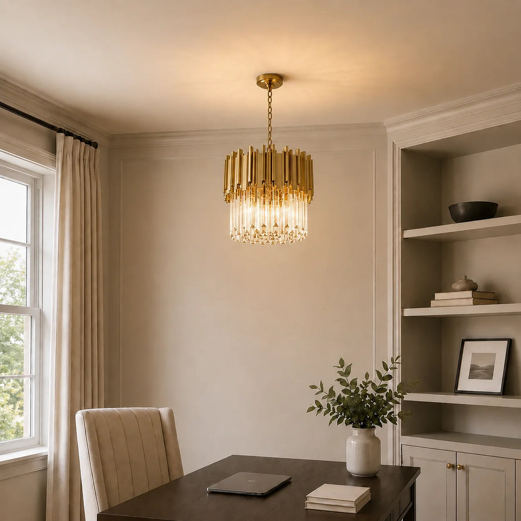 Deco 4 Light Medallion Gold Down Chandelier