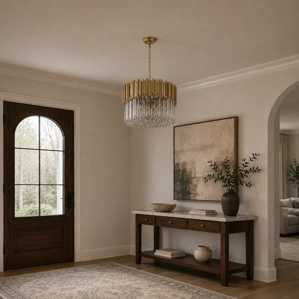 Deco 7 Light Medallion Gold Down Chandelier