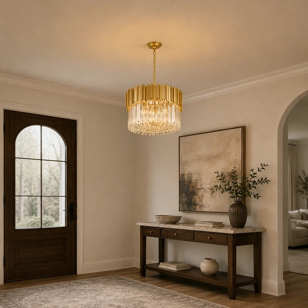 Deco 7 Light Medallion Gold Down Chandelier