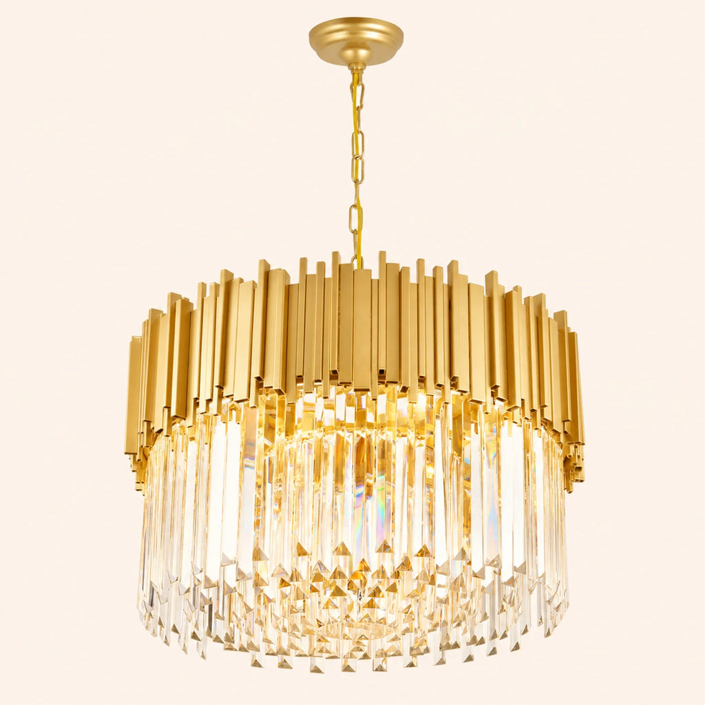 Deco 7 Light Medallion Gold Down Chandelier