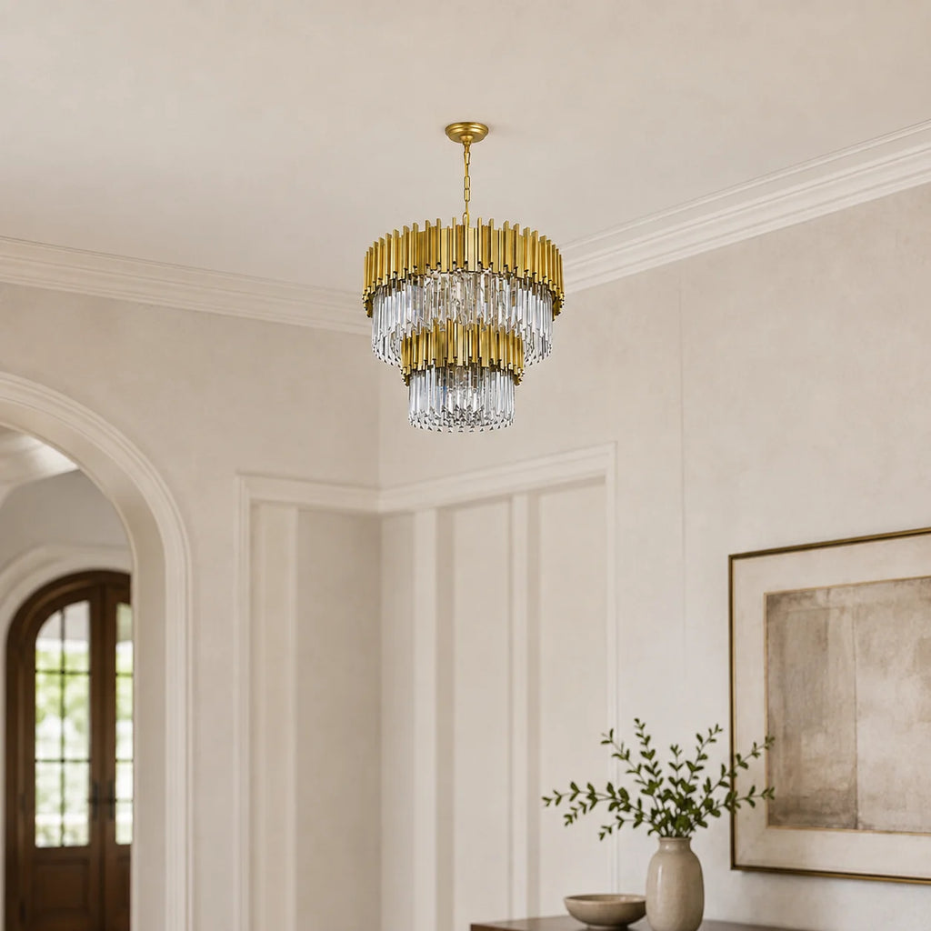 Deco 12 Light Medallion Gold Down Chandelier
