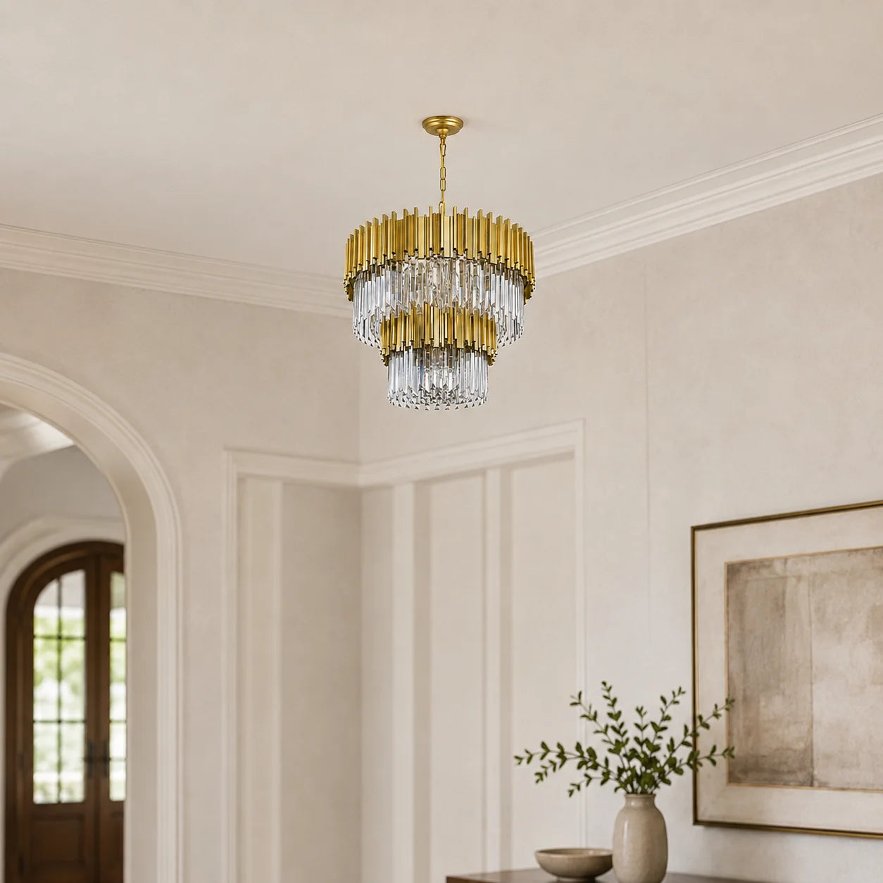 Deco 12 Light Medallion Gold Down Chandelier