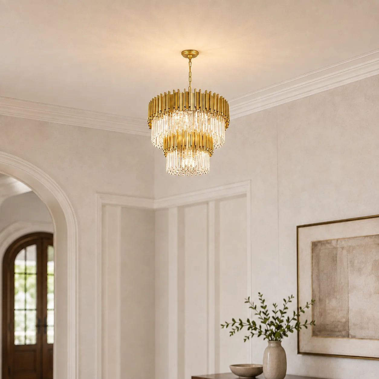 Deco 12 Light Medallion Gold Down Chandelier