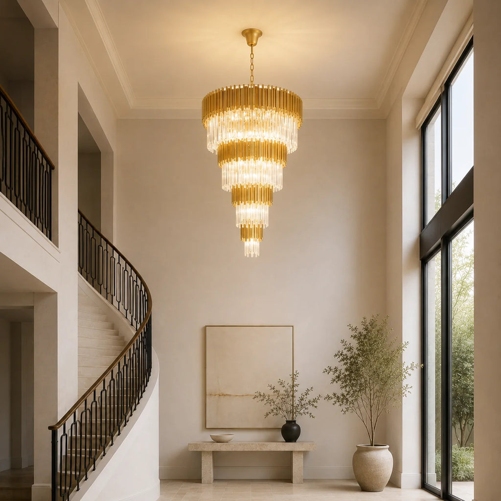 Deco 34 Light Medallion Gold Down Chandelier