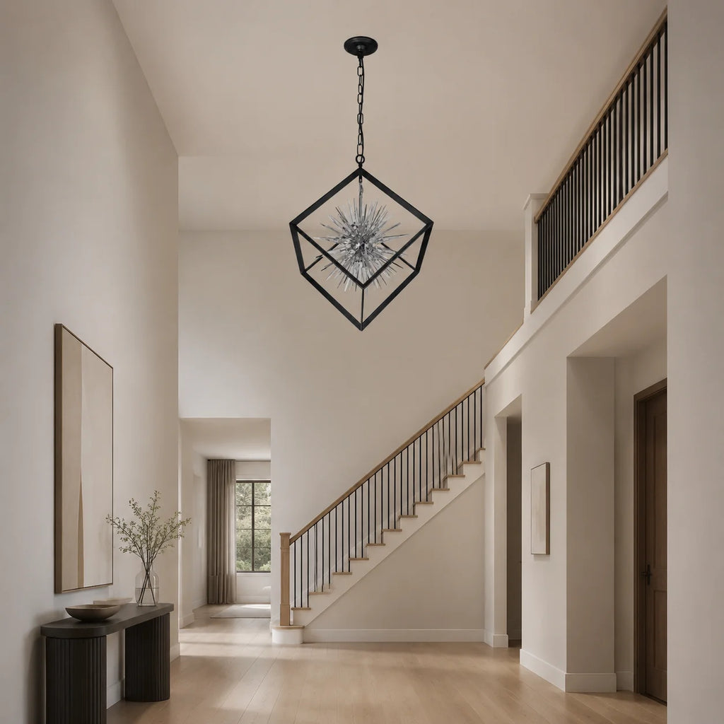 Starburst 6 Light Chrome & Black Chandelier