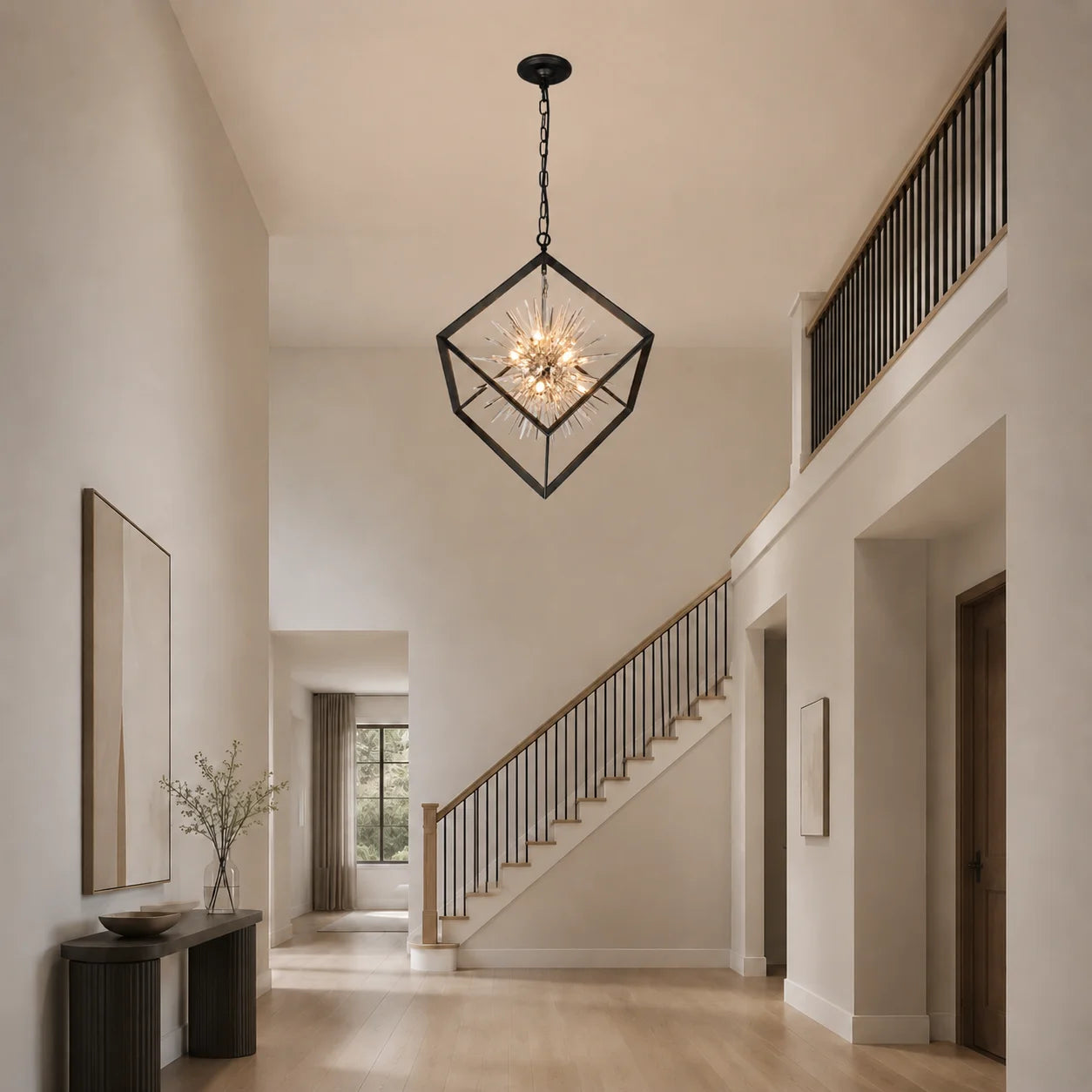 Starburst 6 Light Chrome & Black Chandelier