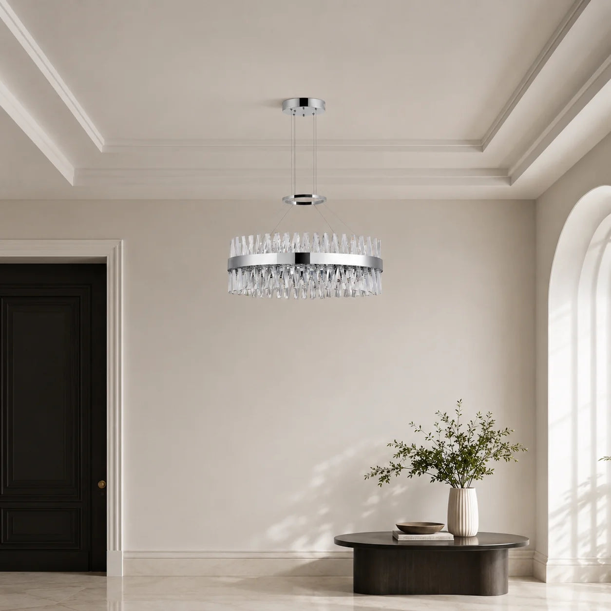Glace Integrated LED 40in Oval Chrome Chandelier
