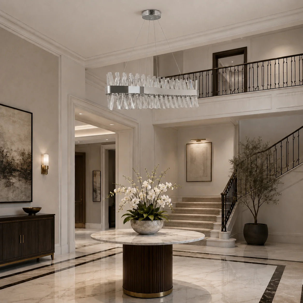 Glace Integrated LED 40in Curved Chrome Chandelier