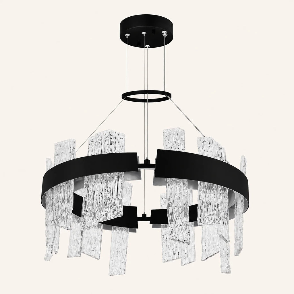 Guadiana Integrated LED 24in Black Chandelier with Handcrafted Glass
