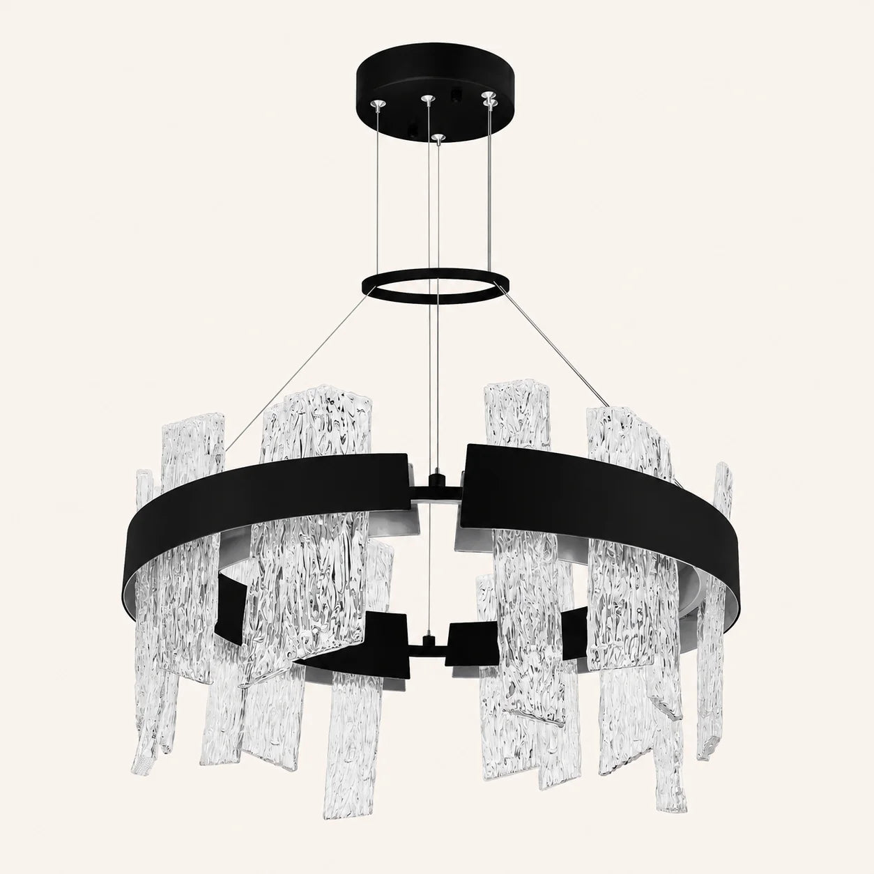 Guadiana Integrated LED 24in Black Chandelier with Handcrafted Glass