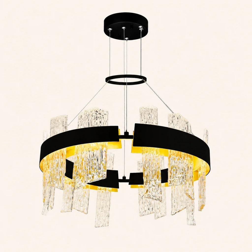 Guadiana Integrated LED 24in Black Chandelier with Handcrafted Glass