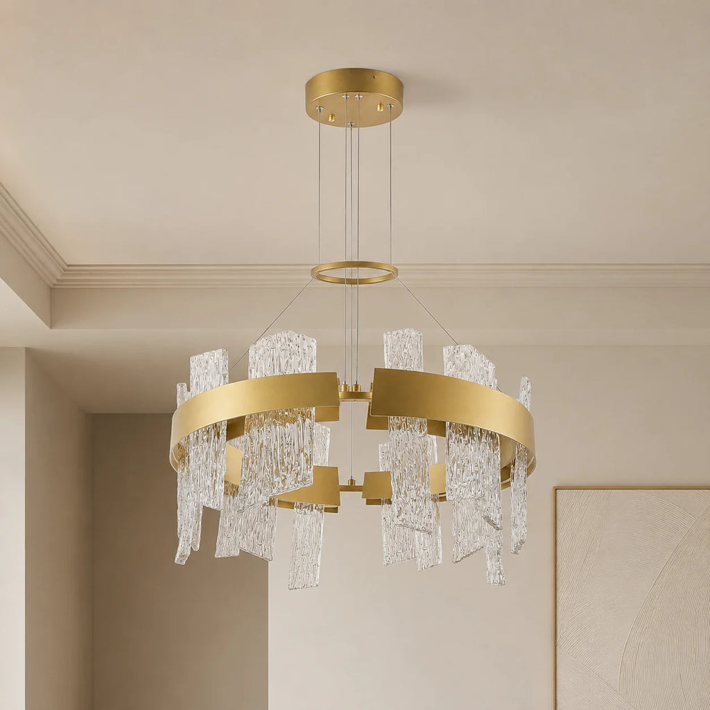 Guadiana Integrated LED 24in Satin Gold Chandelier with Handcrafted Glass