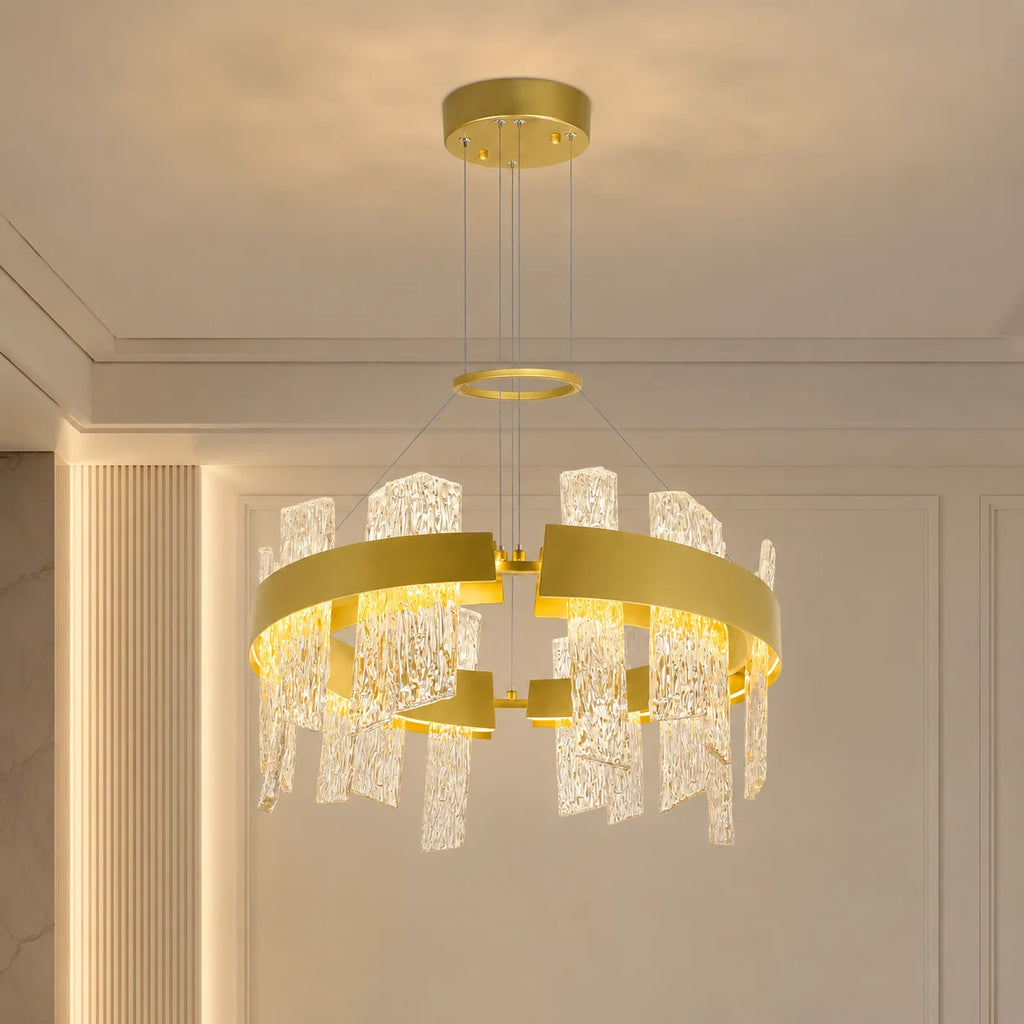 Guadiana Integrated LED 24in Satin Gold Chandelier with Handcrafted Glass