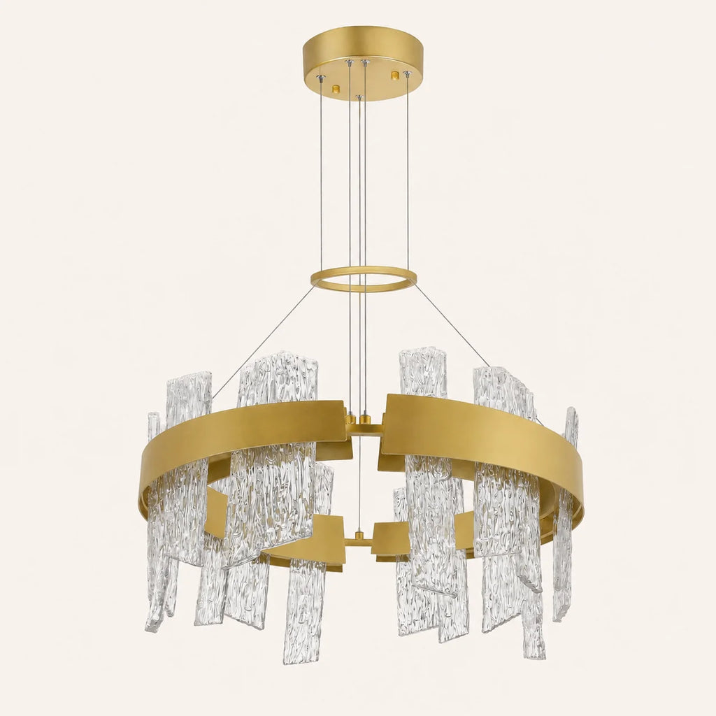 Guadiana Integrated LED 24in Satin Gold Chandelier with Handcrafted Glass