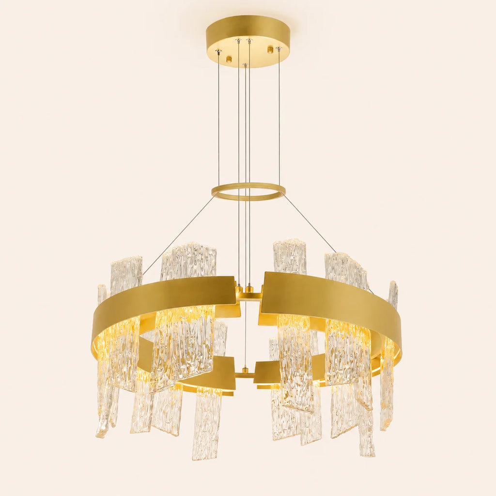 Guadiana Integrated LED 24in Satin Gold Chandelier with Handcrafted Glass