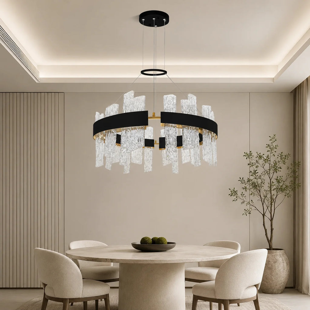 Guadiana Integrated LED 32in Black Chandelier with Handcrafted Glass