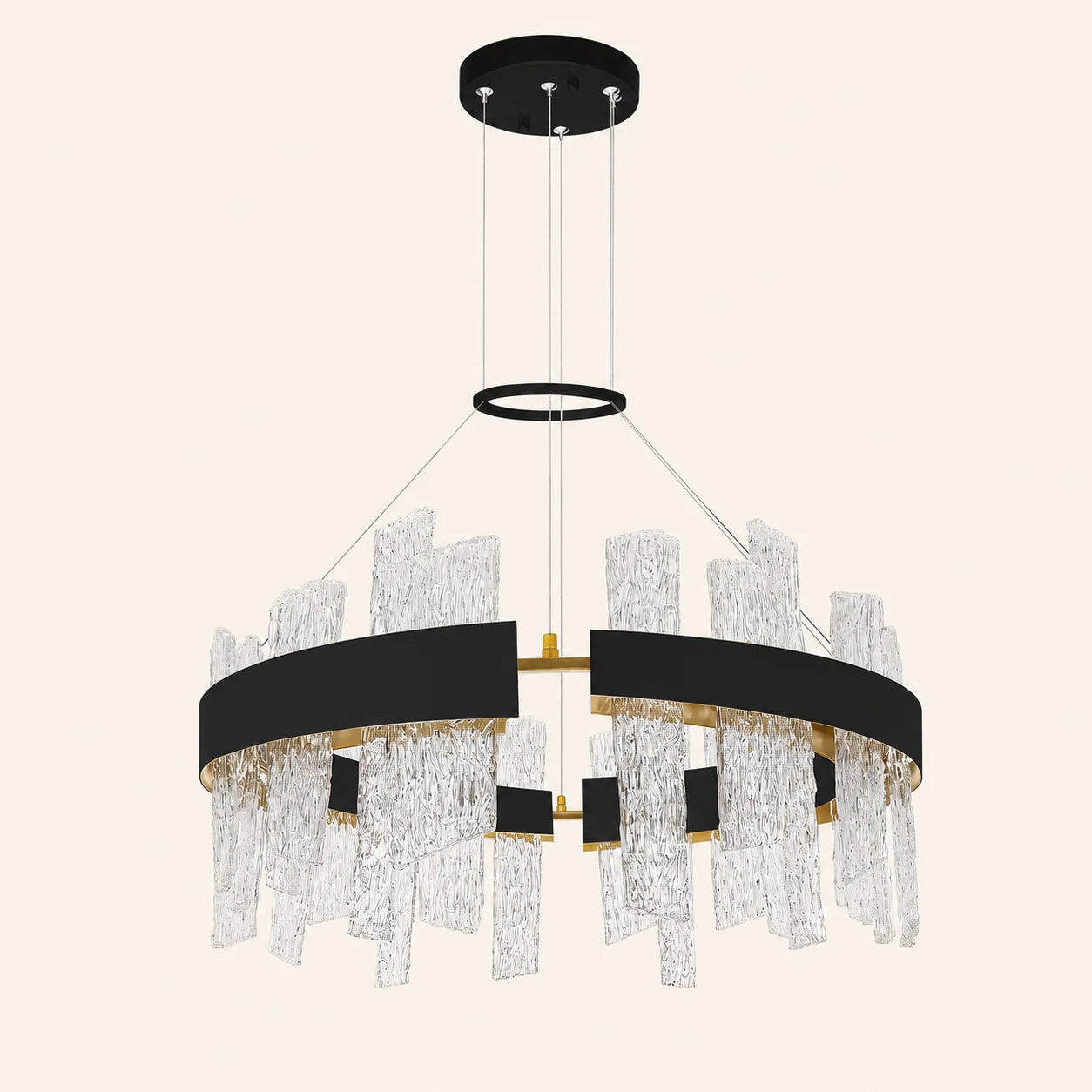 Guadiana Integrated LED 32in Black Chandelier with Handcrafted Glass
