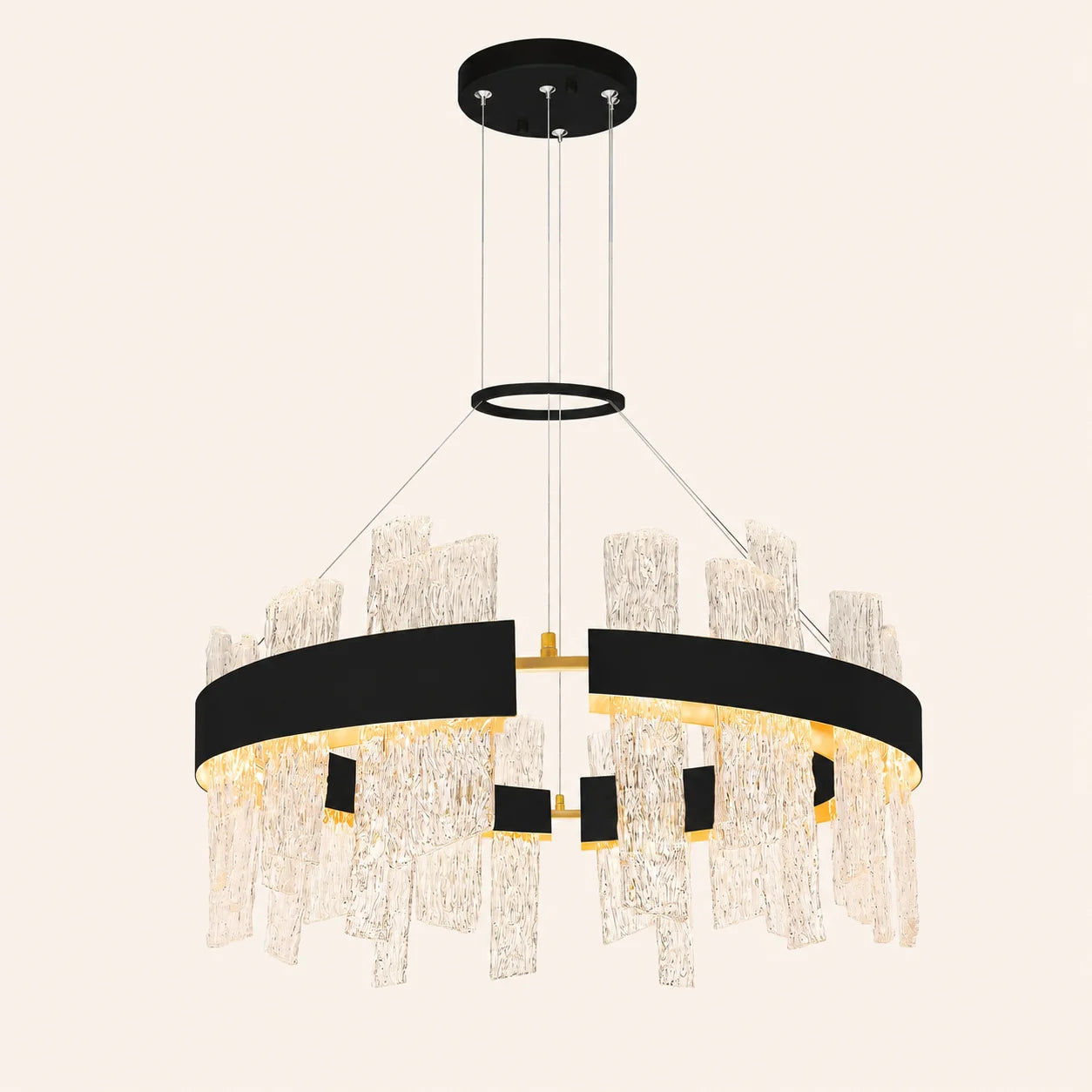 Guadiana Integrated LED 32in Black Chandelier with Handcrafted Glass
