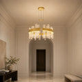 Guadiana Integrated LED 32in Satin Gold Chandelier with Handcrafted Glass