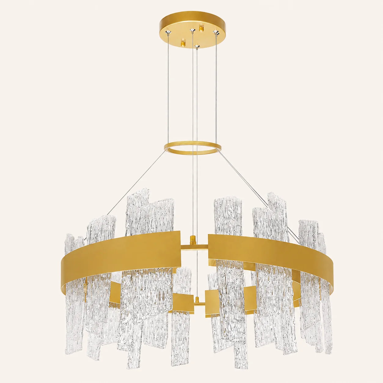 Guadiana Integrated LED 32in Satin Gold Chandelier with Handcrafted Glass