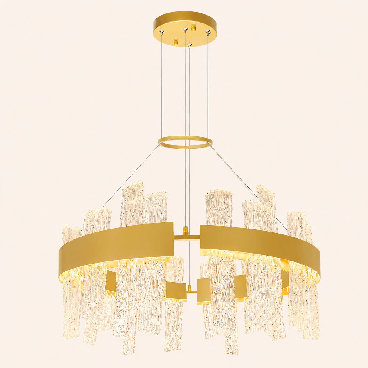Guadiana Integrated LED 32in Satin Gold Chandelier with Handcrafted Glass