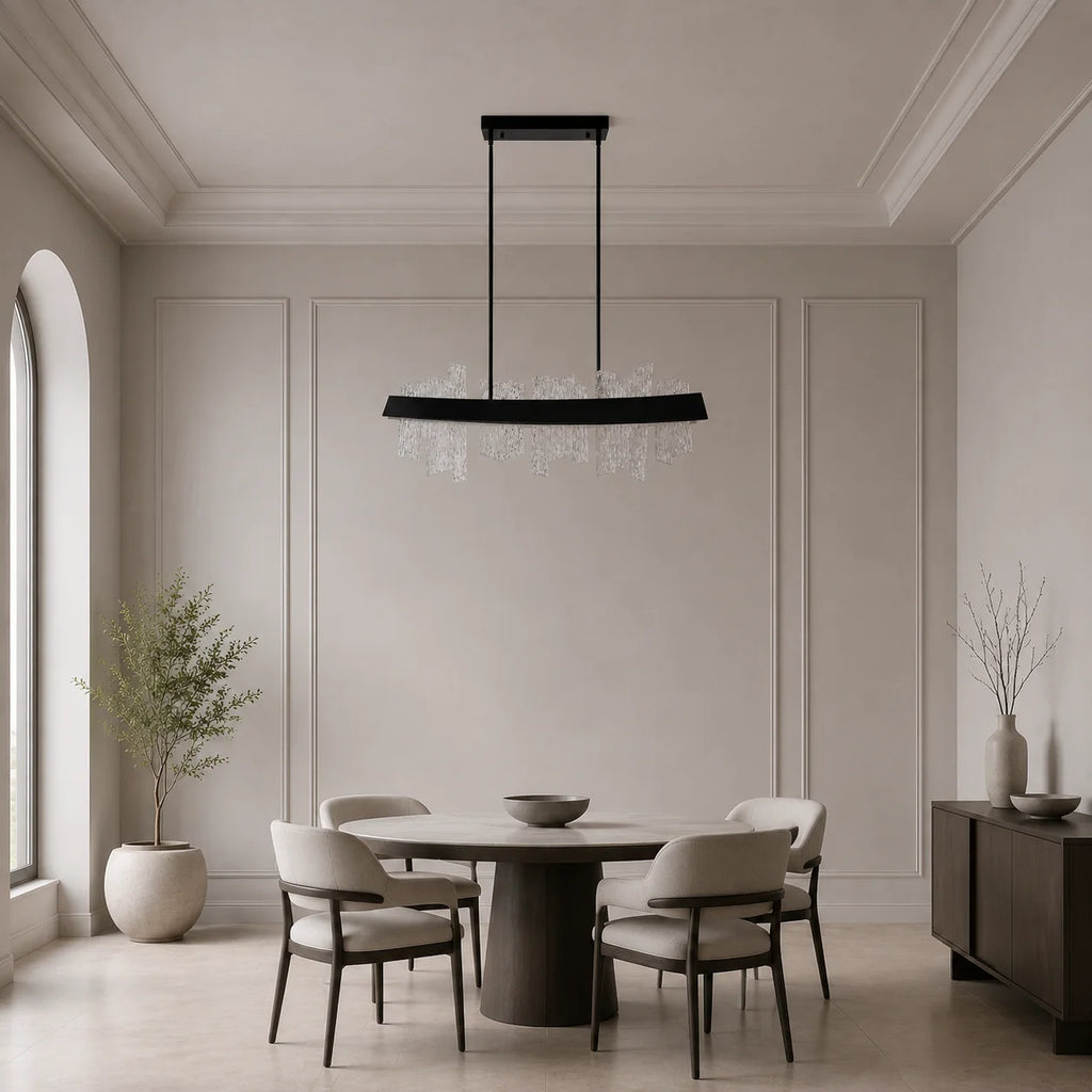 Guadiana Integrated LED 39in Black Chandelier with Handcrafted Glass