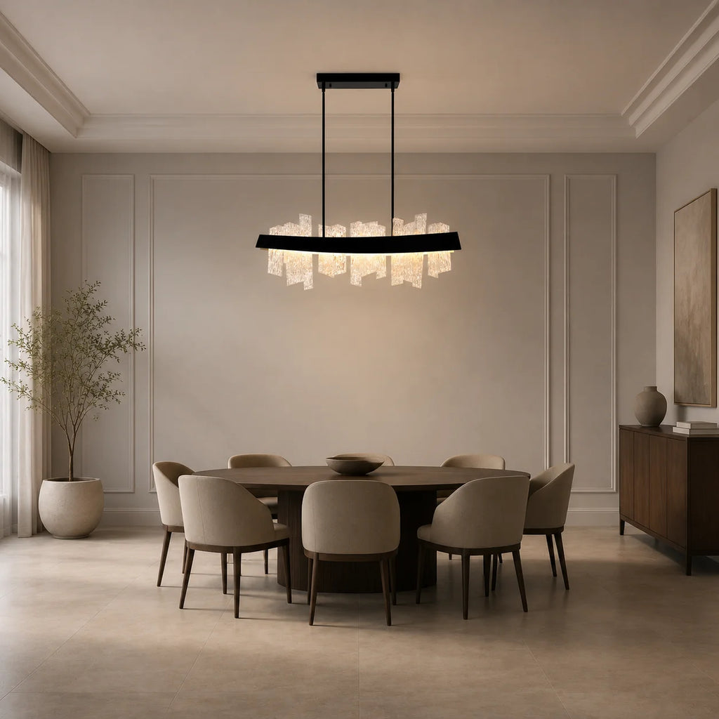 Guadiana Integrated LED 39in Black Chandelier with Handcrafted Glass