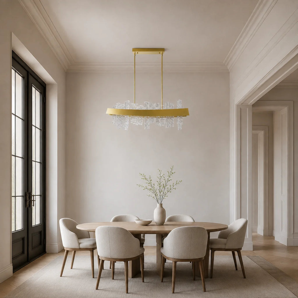 Guadiana Integrated LED 39in Satin Gold Chandelier with Handcrafted Glass