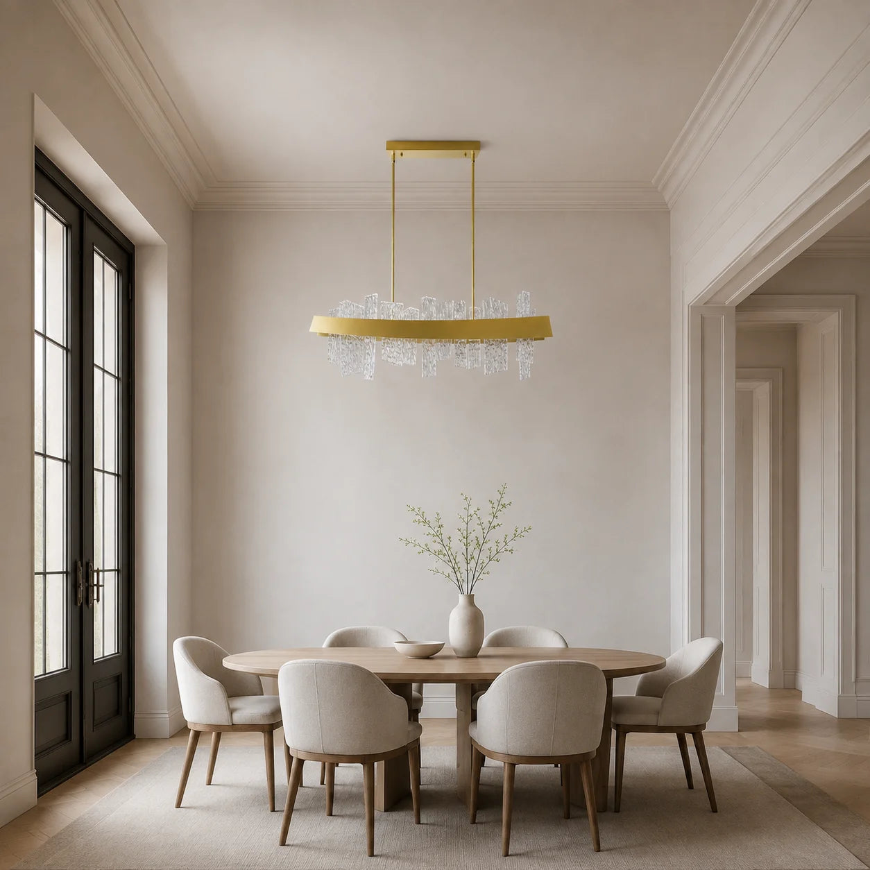 Guadiana Integrated LED 39in Satin Gold Chandelier with Handcrafted Glass