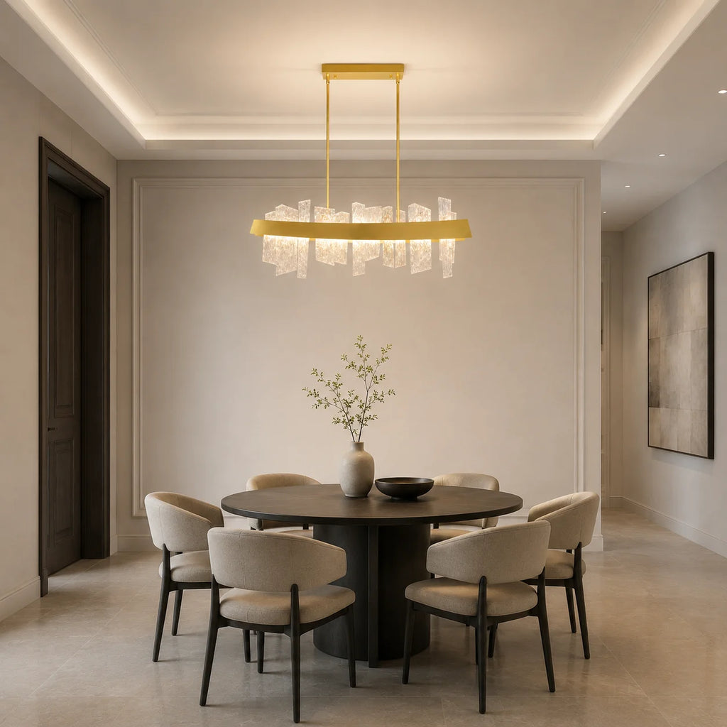 Guadiana Integrated LED 39in Satin Gold Chandelier with Handcrafted Glass