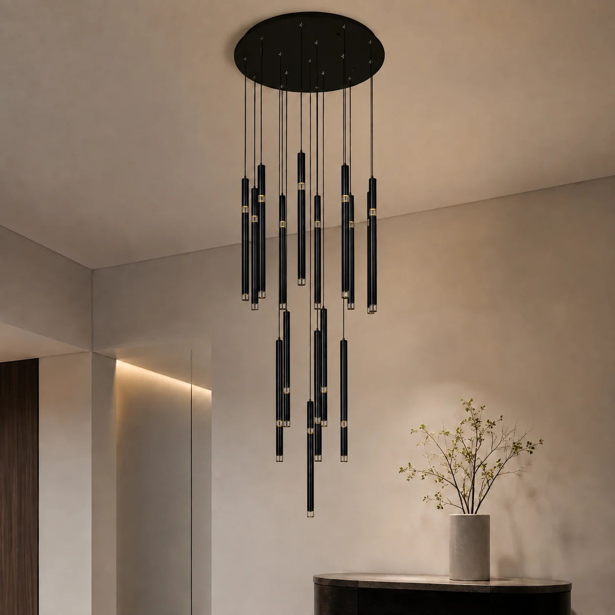 Flute Integrated LED 24in Black Chandelier