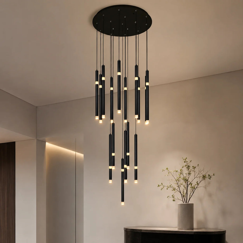 Flute Integrated LED 24in Black Chandelier