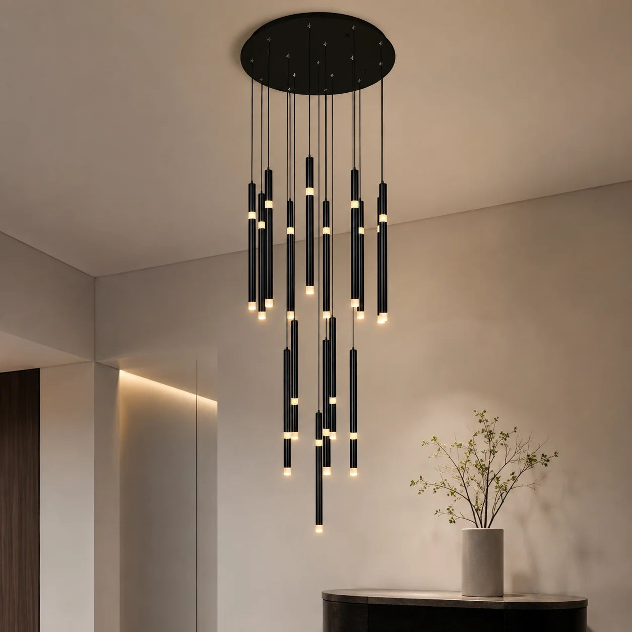 Flute Integrated LED 24in Black Chandelier