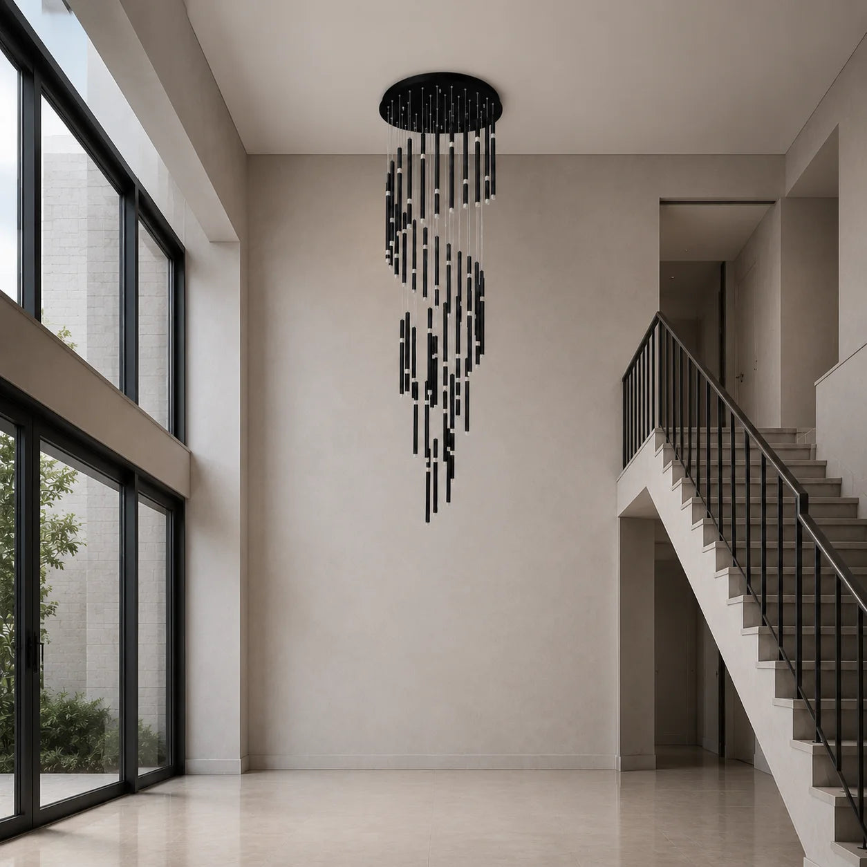 Flute Integrated LED 54in Black Chandelier
