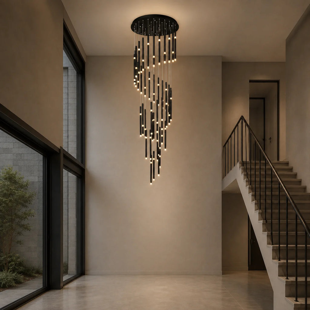 Flute Integrated LED 54in Black Chandelier