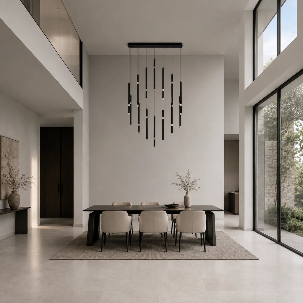 Flute Integrated LED 32in Black Chandelier