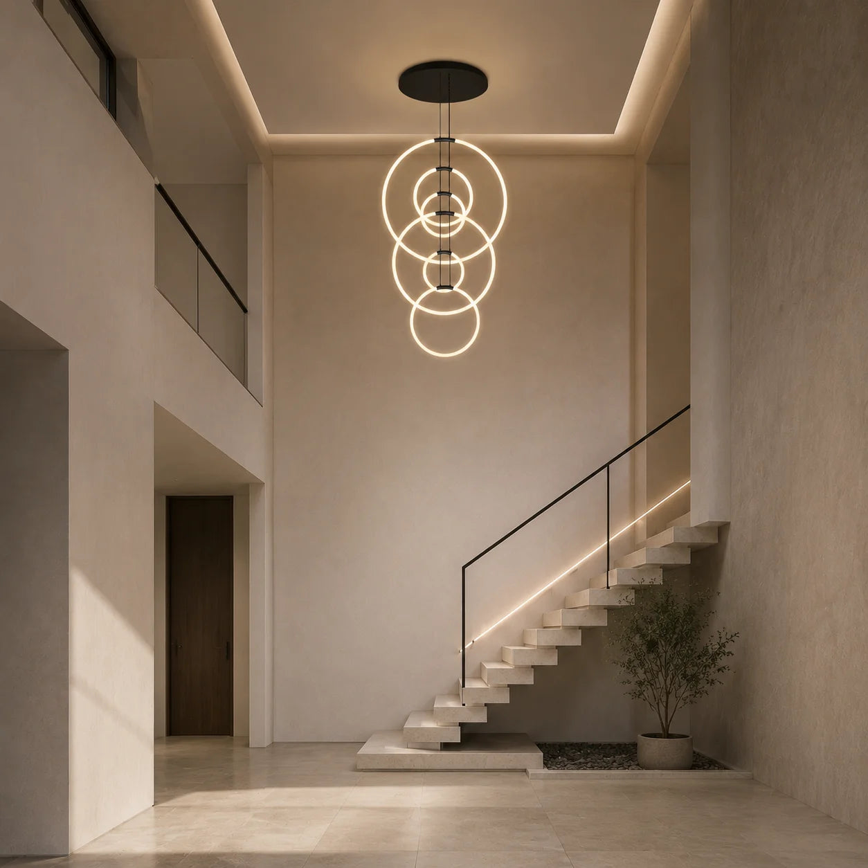 Hoops Integrated LED 35in 6 Ring Black Chandelier