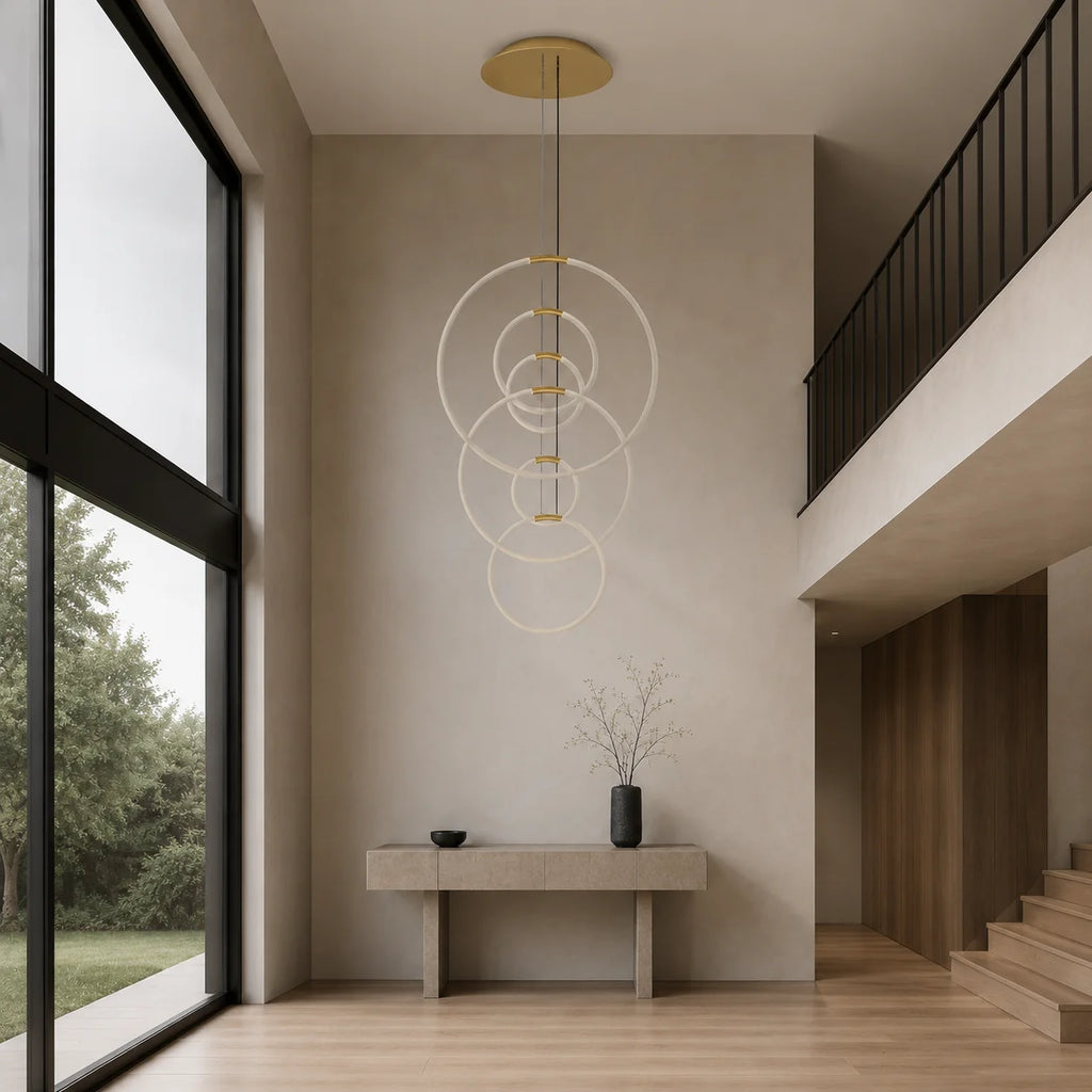 Hoops Integrated LED 35in 6 Ring Satin Gold Chandelier